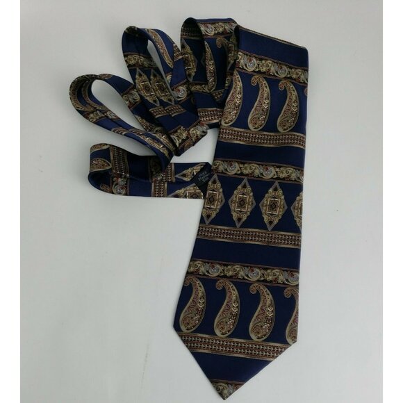 Don Loper Beverly Hills Tie Lot of 2 Italian 100% Silk Paisley Navy Spotted 60" - Picture 2 of 7